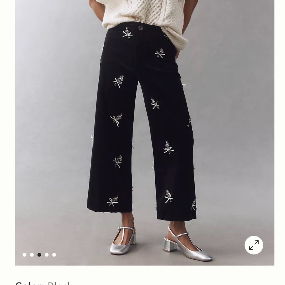 Anthropologie THE COLETTE 3D BOUQUETS CROP TROUSERS BY MAEVE